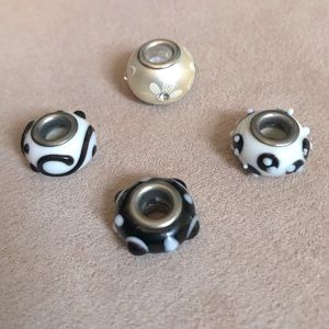 Black/White Murano Glass Beads For Charm Bracelet